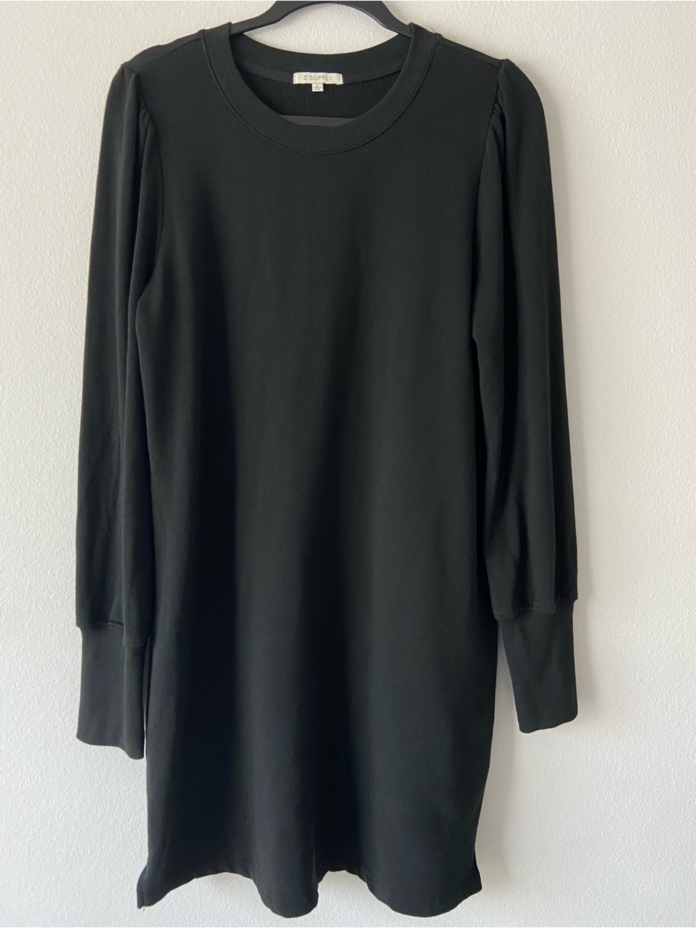 Z Supply Black Puff Sleeve Sweatshirt Mini Dress Size L
